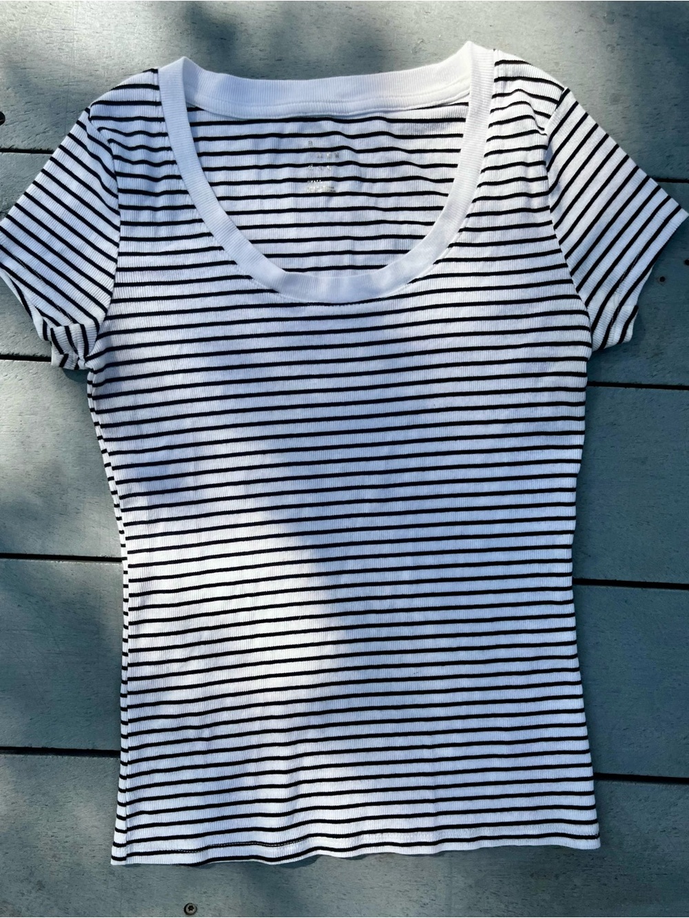 Classic Black White Striped Scoop Neck Tee by Universal Thread